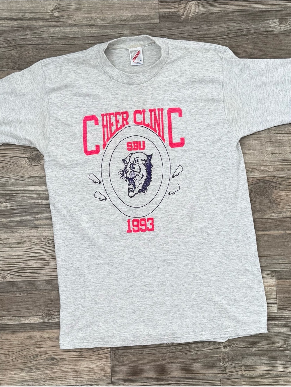 Vintage 1993 Jerzees USA SBU Cheer Clinic Panther Graphic Tee L